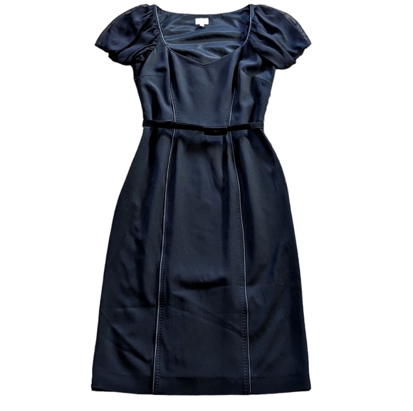 Whistles London Black 40s Style Puffed Sleeve Midi Dress Sweetheart Neckline - Picture 1 of 12